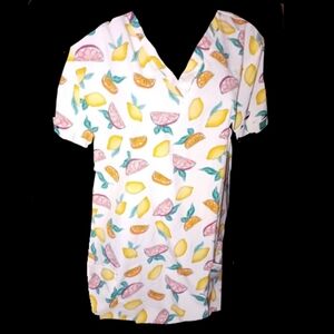 Dickies EDS Citric Grove Scrub Top w/ Lemons, Grapefruit, Oranges Print Thru out
